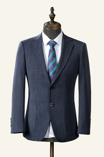 Traje Masculino Gris Azul Solapa de Muescas 3 Piezas